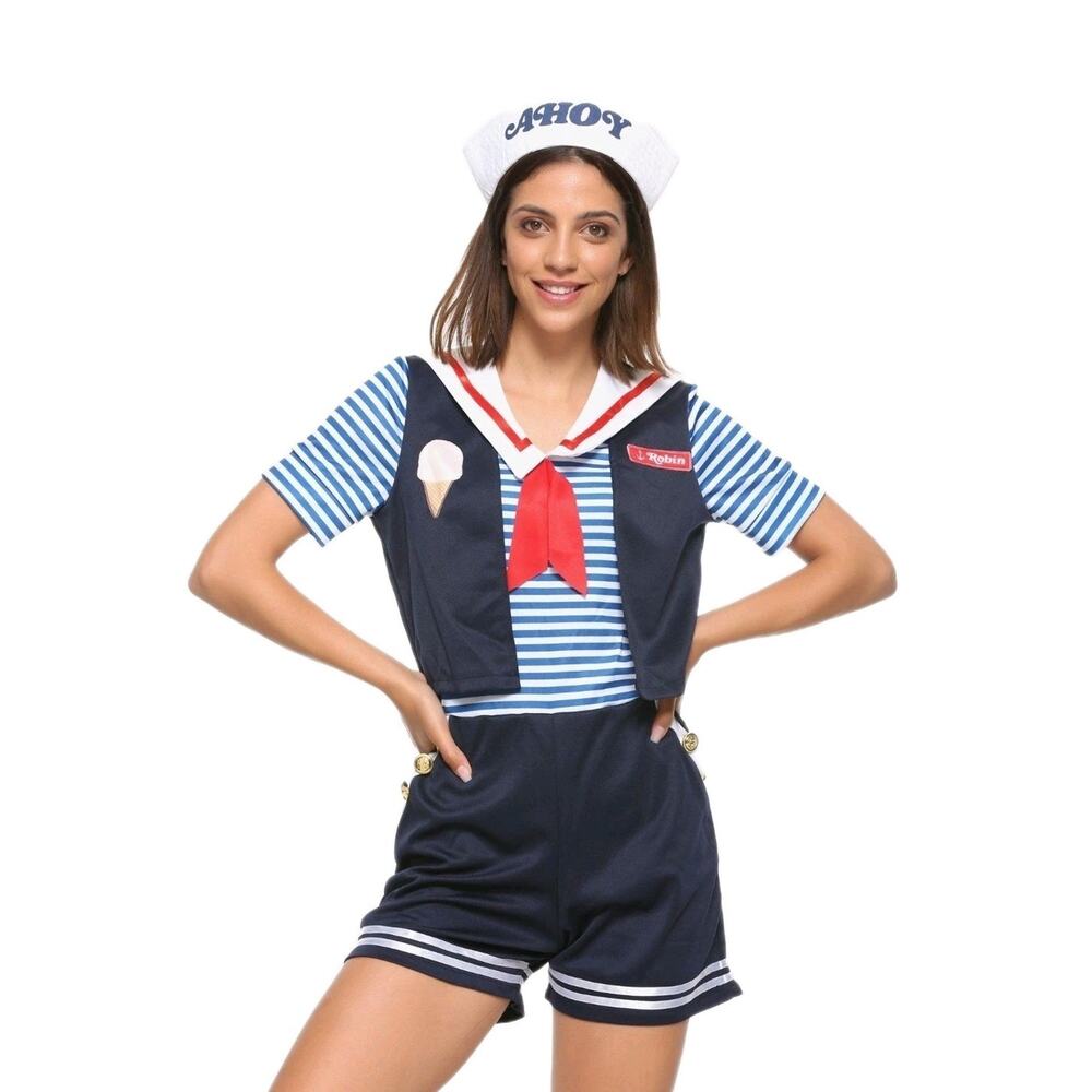Stranger Things Robin Scoops Ahoy Halloween Costume Uniform Sailor Dress Size L